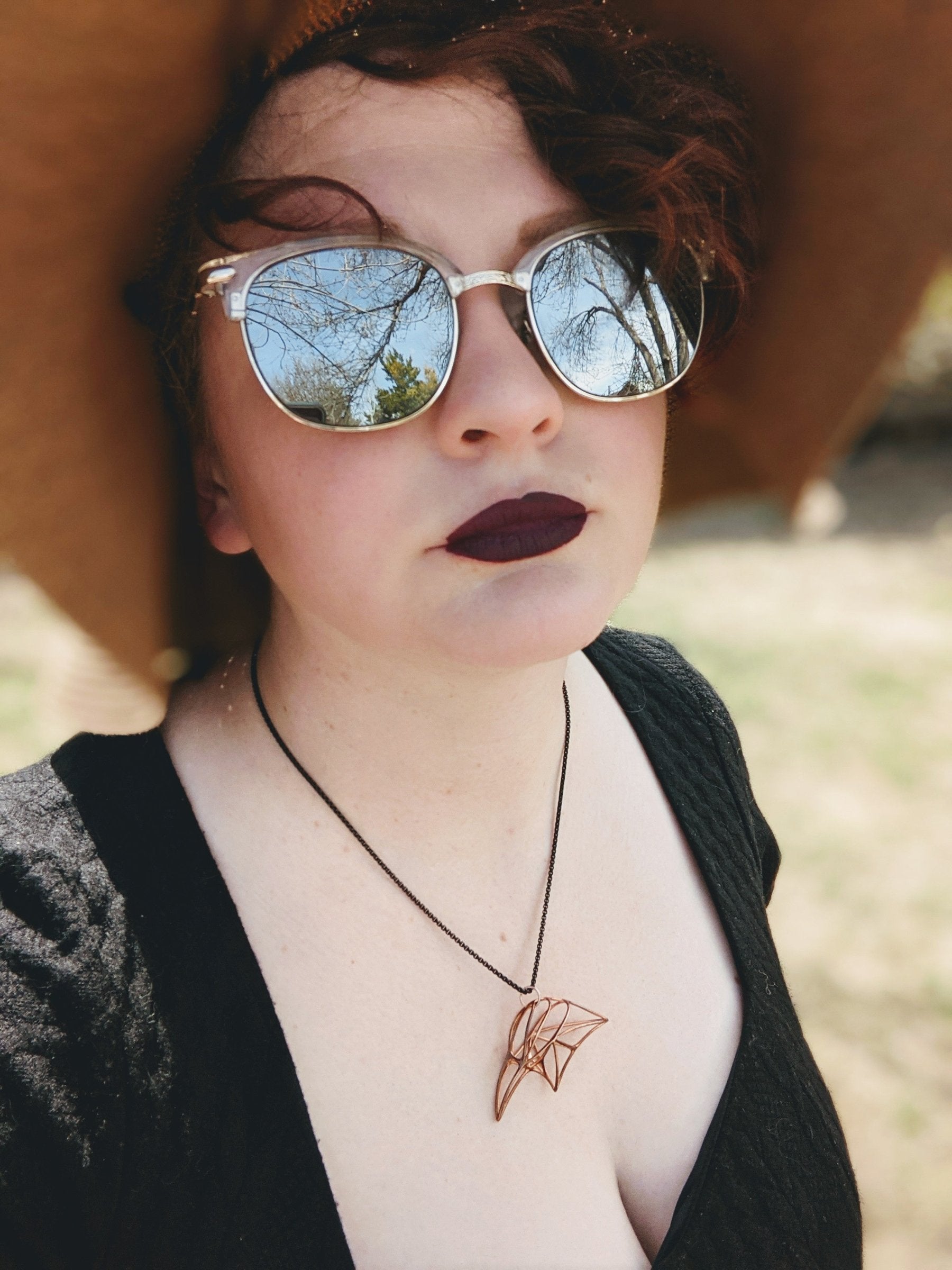 raven head skull  necklace pendant geometric wireframe