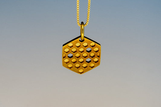 honeycomb hive bee hexagon geometric necklace pendant