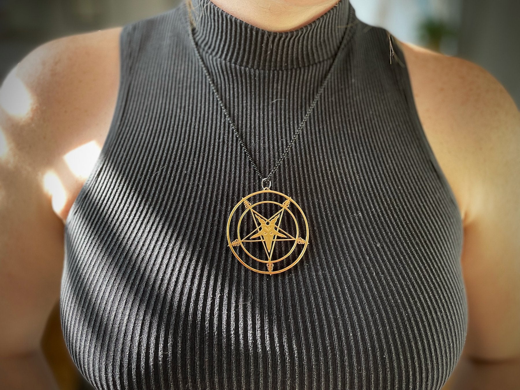 pentagram baphomet occult magic necklace pendant